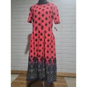 NWT LuLaRoe Amelia Dress XL Pink Ombre Paisley Pleated Stretch Pockets Zip
